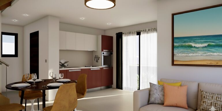 Persepctive sejour cuisine coloré ai